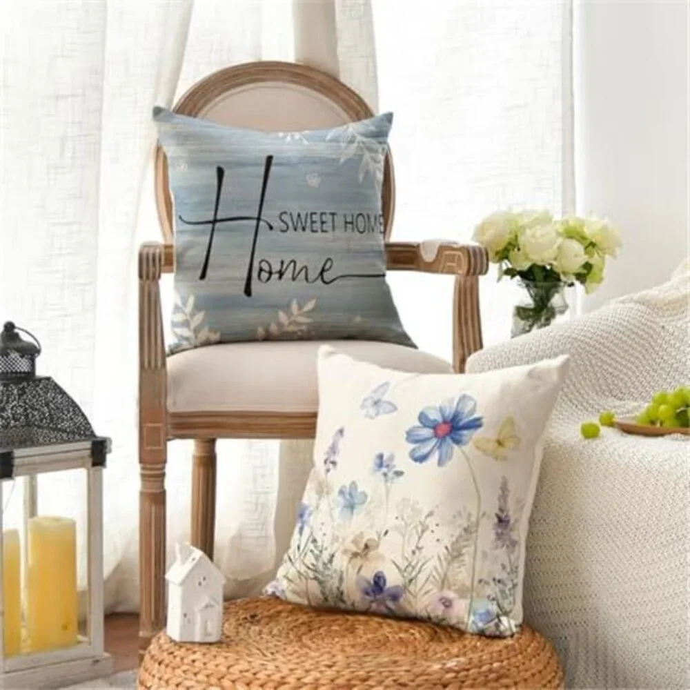 4 Pack Spring Flowers Butterfly Bird Throw Pillow Covers 18 x 18 NO INSERT